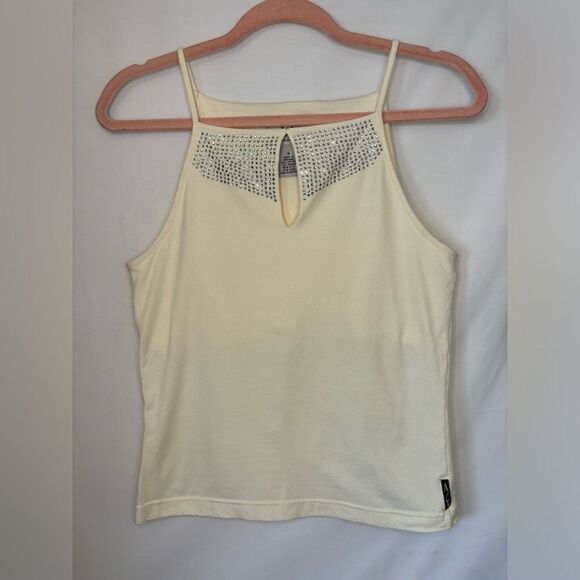 Armani Exchange vintage cream/rhinestone keyhole bra tank top Size medium - Picture 2 of 7